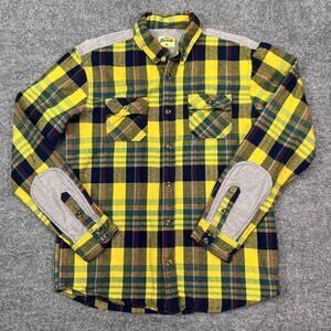 Jiberish Shirt Mens XL Yellow Plaid Flannel Button Front Long Sleeve Casual